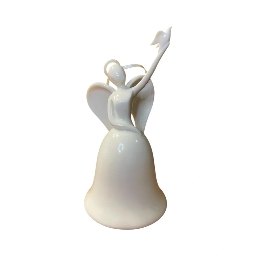 Vtg Bell Circle of Love Blessed Peace Angel Porcelain Figurine Heart Clapper